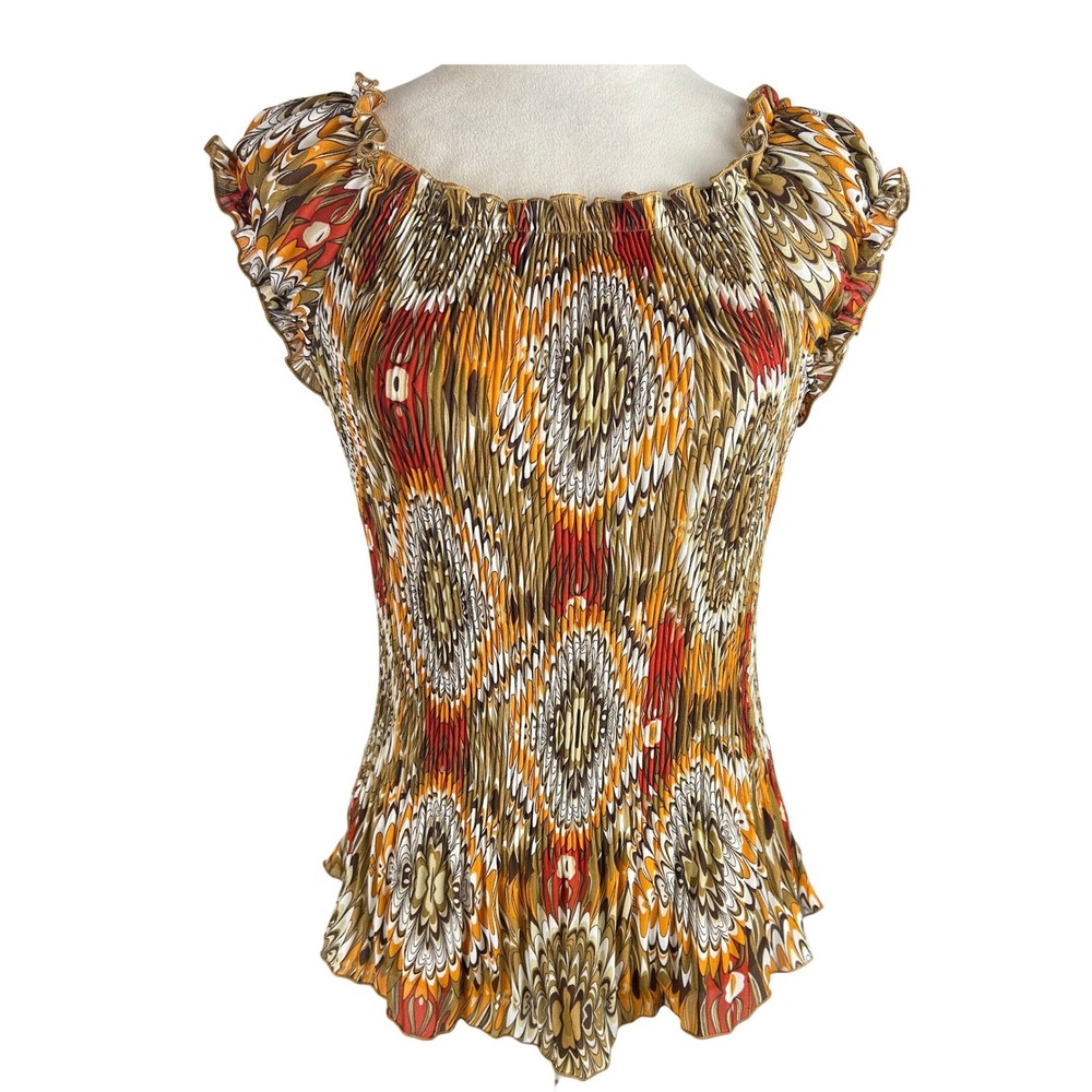 Vintage‎ Piano Brand Popcorn Geometric Retro Crinkle Blouse Size L